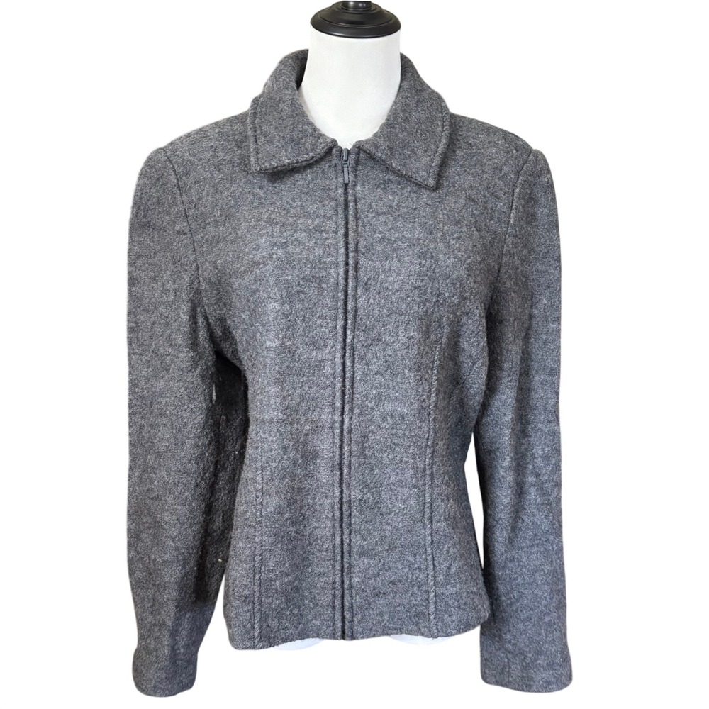 Vtg y2k Sarah 100% Wool Jacket Sz L Gray Minimalist Normcore Corporate Chic